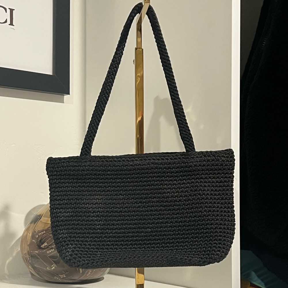 The Sak Elegant Black Woven Small Handbag Y2K Shoulder Bag Evening